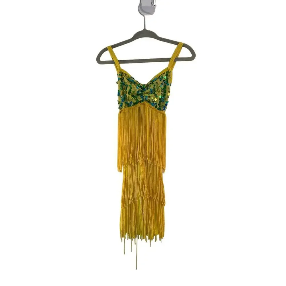 WEISSMAN Girl’s Yellow Sequined Fringe Dance Costume / Size: SC Small 6/6X